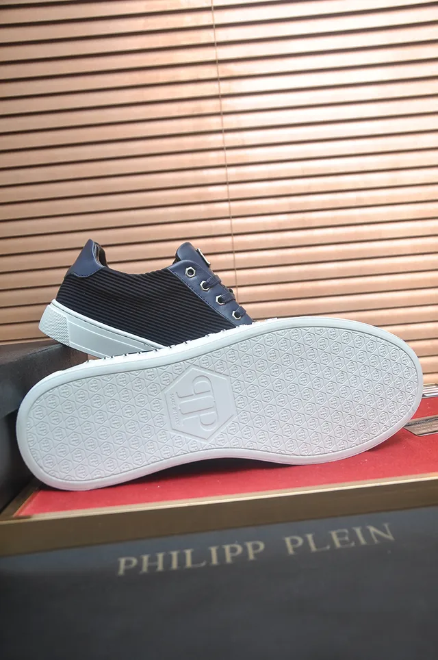 Philipp Plein Navy Black Sneakers basses avec panneaux de tissu côtelés 2