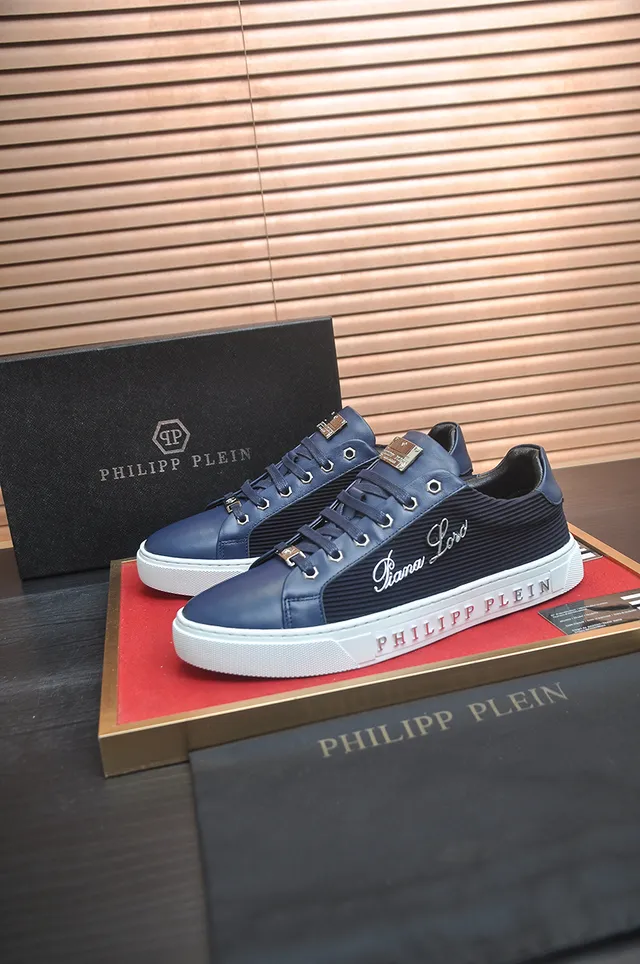 Philipp Plein Navy Black Sneakers basses avec panneaux de tissu côtelés 3