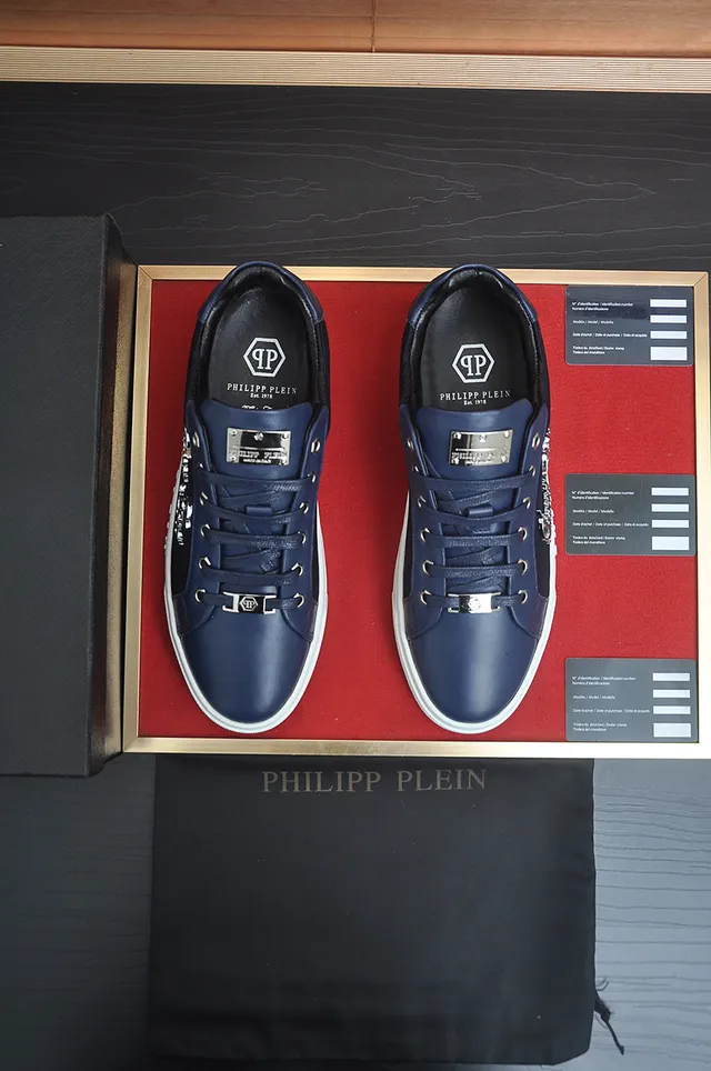 Philipp Plein Navy Black Sneakers basses avec panneaux de tissu côtelés 4