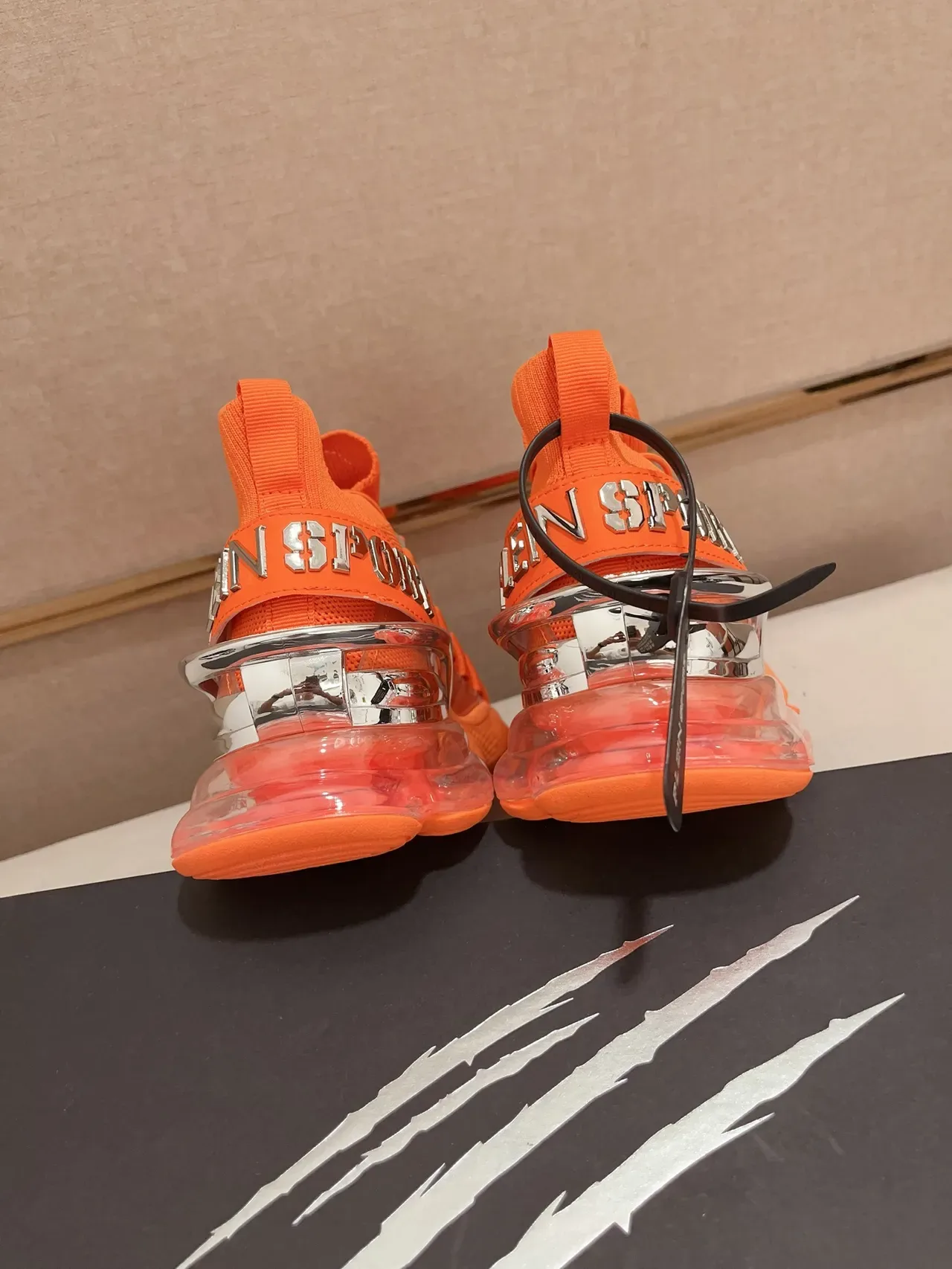 Philipp Plein Sneakers Chunky Orange Argent Upper Tricot Midsole Sculpté 3