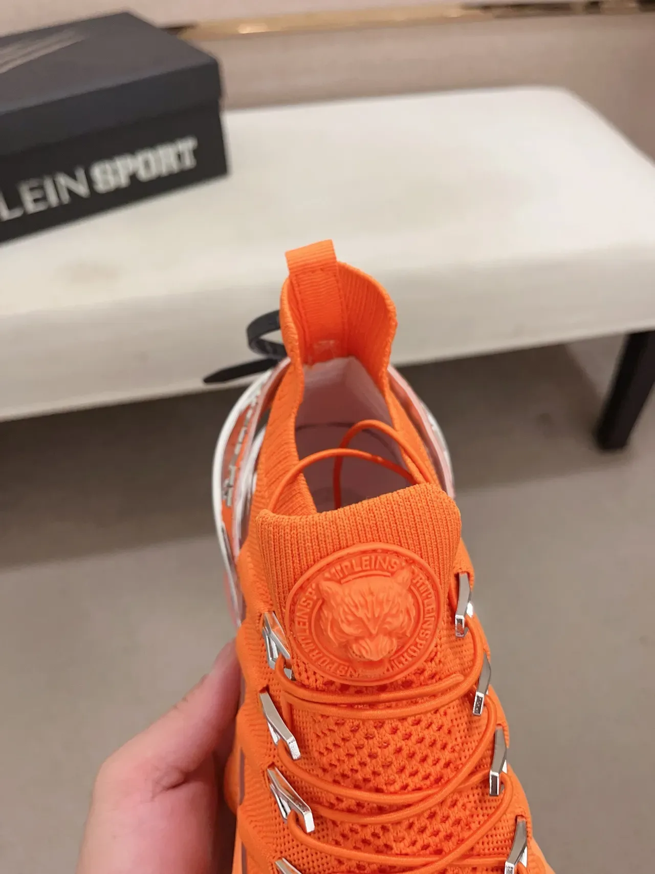Philipp Plein Sneakers Chunky Orange Argent Upper Tricot Midsole Sculpté 4