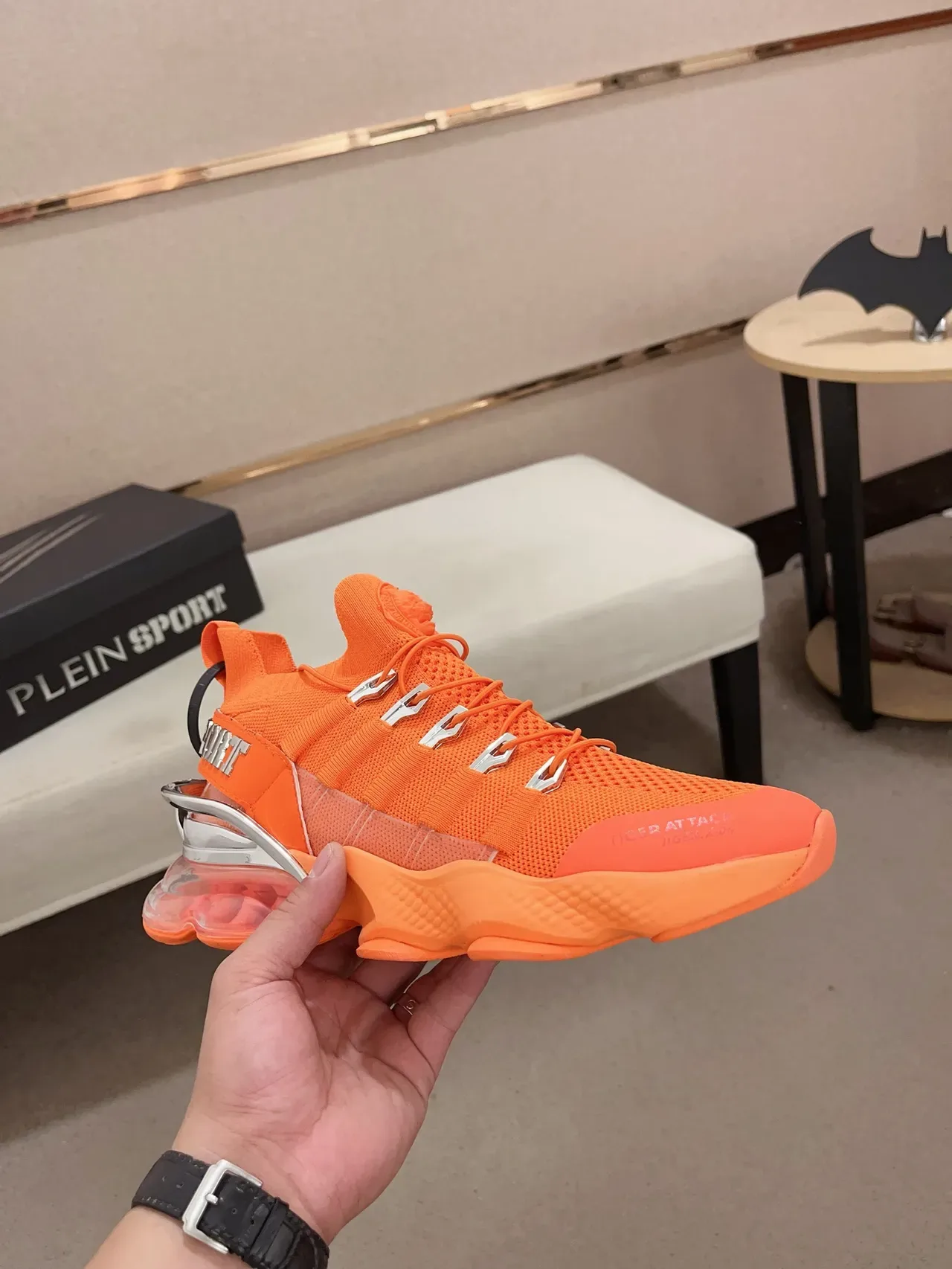 Philipp Plein Sneakers Chunky Orange Argent Upper Tricot Midsole Sculpté 5
