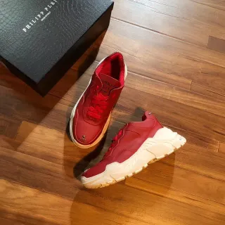 Philipp Plein Red White Leather Upper Sculpted Sole Chunky Sneakers