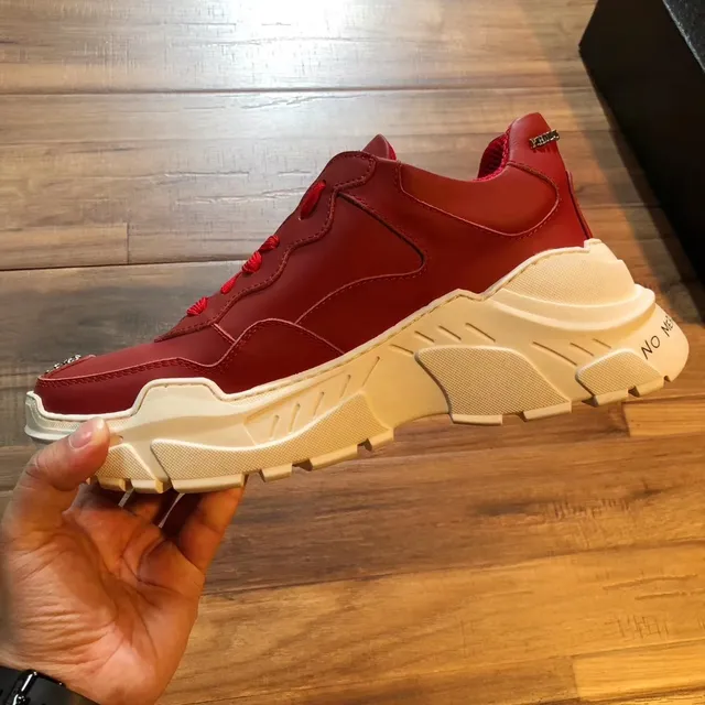 Philipp Plein Vermelho Branco Couro Superior Sol Esculturado Tênis Gruesos 2