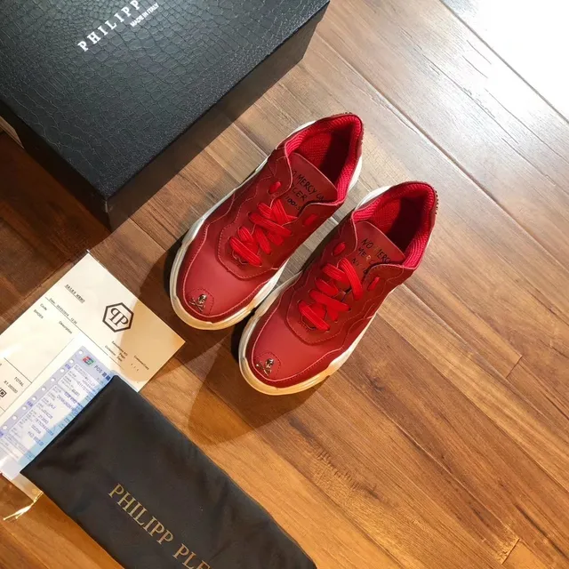 Philipp Plein Vermelho Branco Couro Superior Sol Esculturado Tênis Gruesos 4