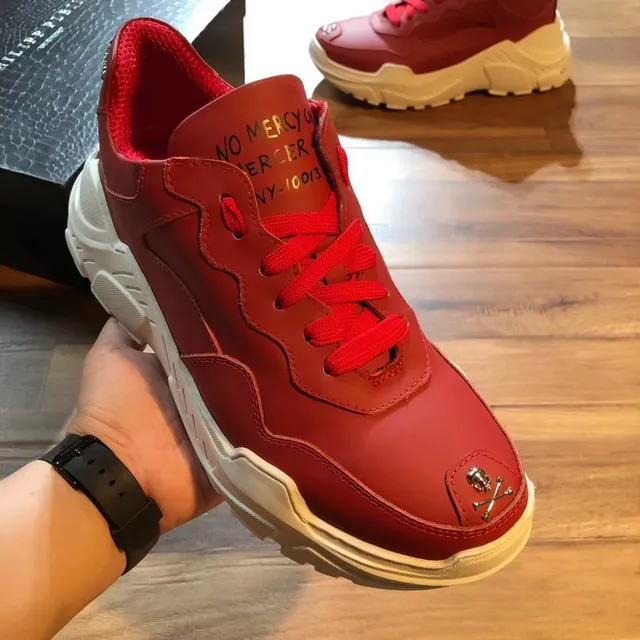 Philipp Plein Vermelho Branco Couro Superior Sol Esculturado Tênis Gruesos 5