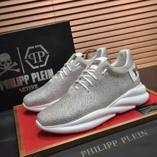 Philipp Plein 银白色纹理金属鞋面雕塑鞋底厚底运动鞋