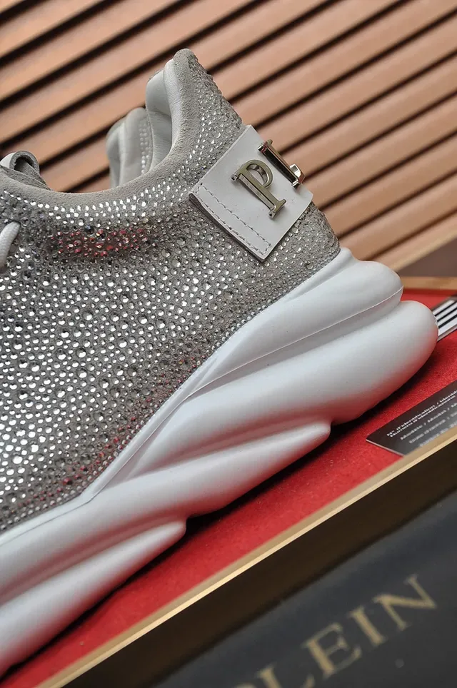Philipp Plein Silver White Textured Metallic Upper Sculpted Sole Chunky Sneakers 2