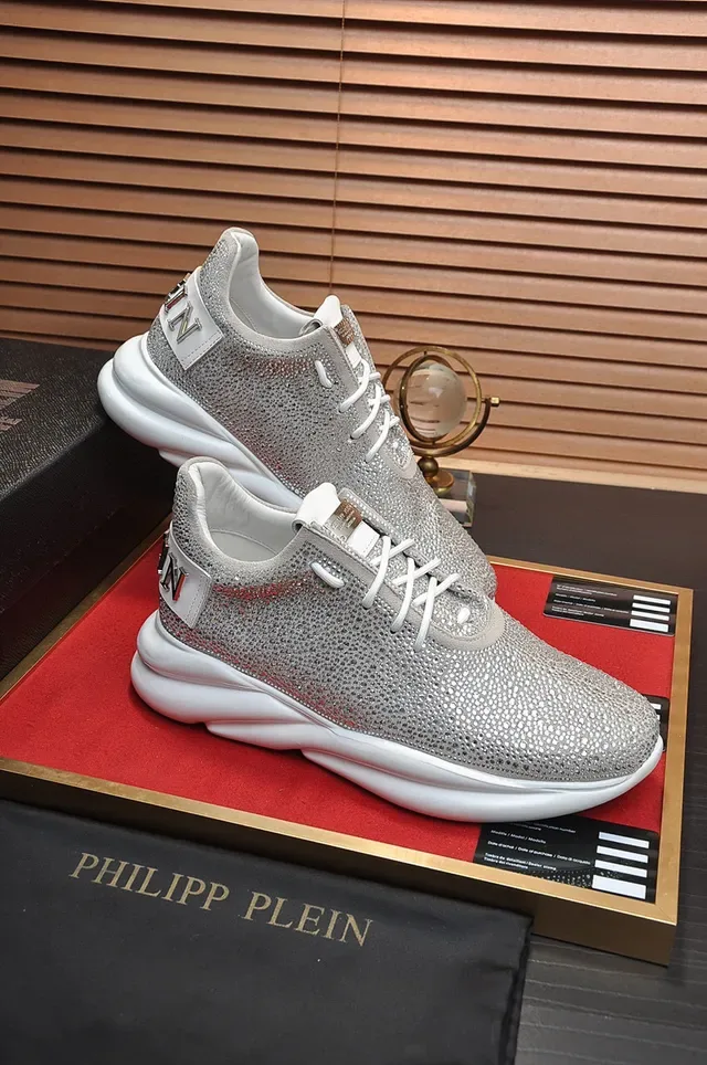Philipp Plein Silver White Textured Metallic Upper Sculpted Sole Chunky Sneakers 5