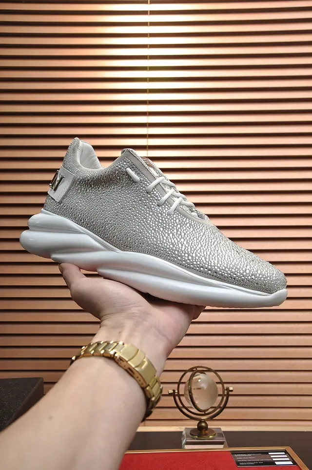 Philipp Plein Silver White Textured Metallic Upper Sculpted Sole Chunky Sneakers 7