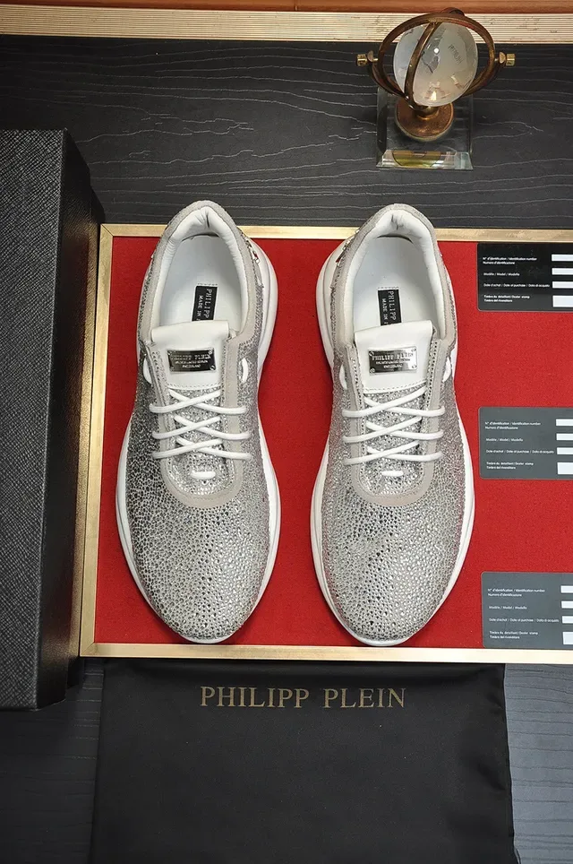 Philipp Plein Silver White Textured Metallic Upper Sculpted Sole Chunky Sneakers 9