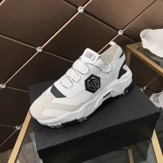 Philipp Plein 白色黑色无鞋带鞋带扣六角形标志贴片厚底运动鞋