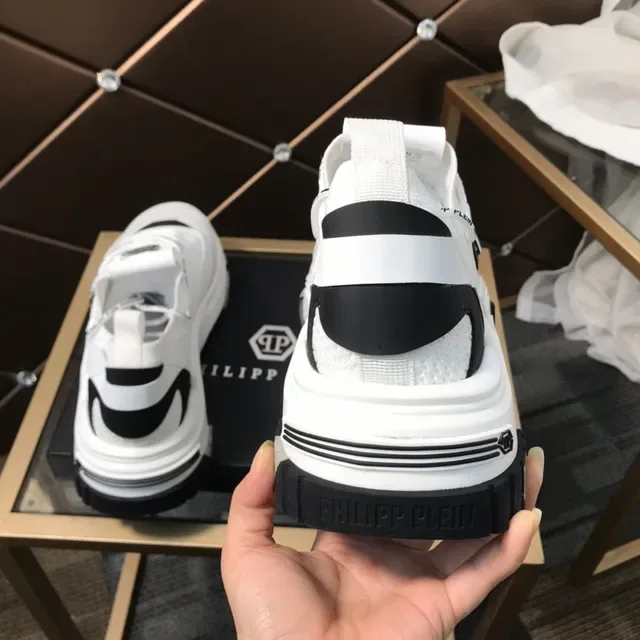Philipp Plein White Black Laceless Strap Closure Hexagonal Logo Patch Chunky Sneakers 6