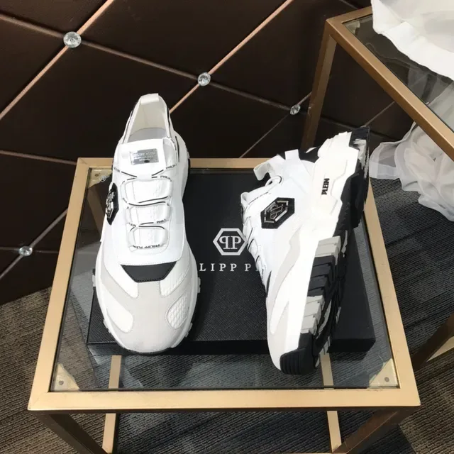 Philipp Plein White Black Laceless Strap Closure Hexagonal Logo Patch Chunky Sneakers 7