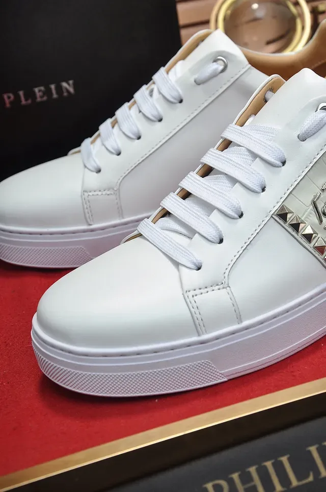 Philipp Plein أبيض مثبت بالمسامير PP Logo منصة أسلوب حياة حذاء رياضي 3
