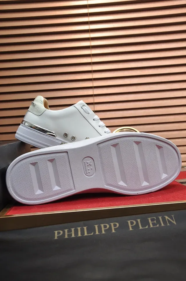 Philipp Plein أبيض مثبت بالمسامير PP Logo منصة أسلوب حياة حذاء رياضي 4