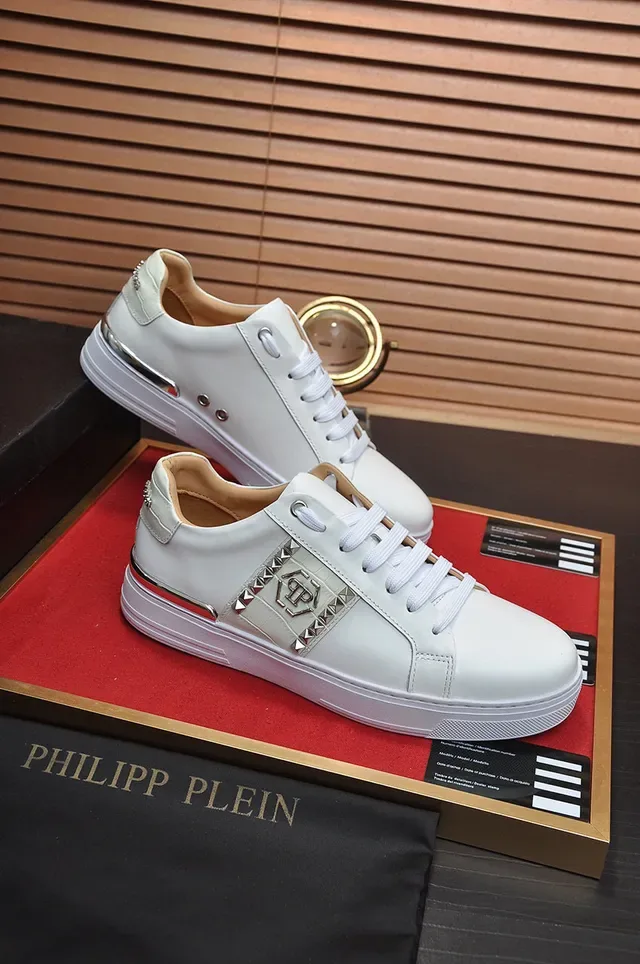 Philipp Plein أبيض مثبت بالمسامير PP Logo منصة أسلوب حياة حذاء رياضي 5