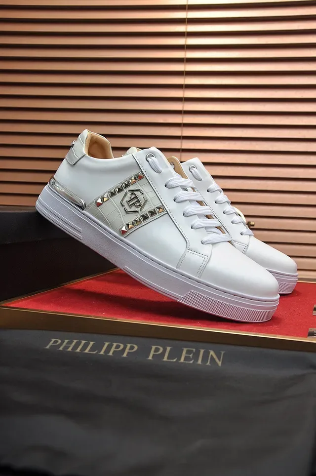 Philipp Plein أبيض مثبت بالمسامير PP Logo منصة أسلوب حياة حذاء رياضي 8