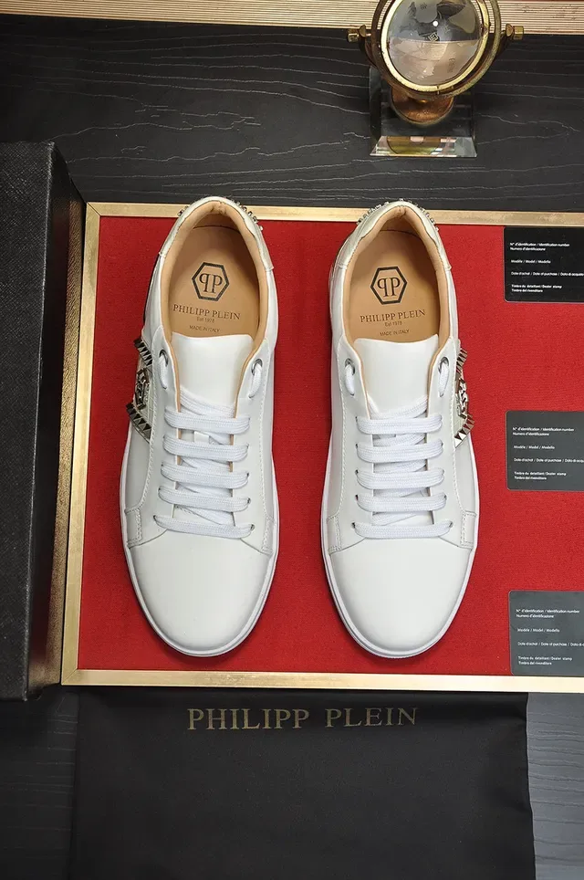 Philipp Plein أبيض مثبت بالمسامير PP Logo منصة أسلوب حياة حذاء رياضي 9