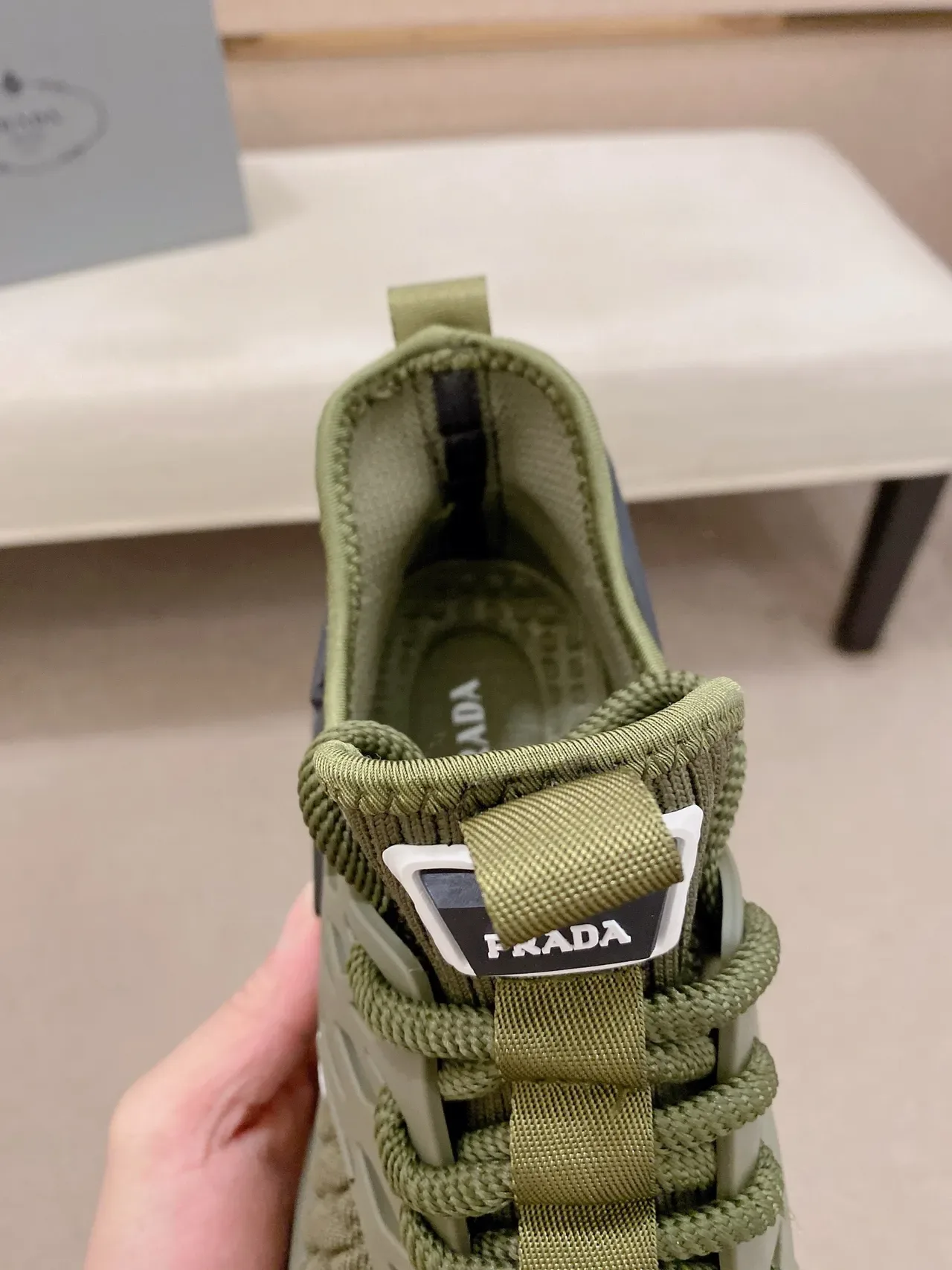Prada Army Green Black Knit Upper Sculpted Midsole Sneakers 4