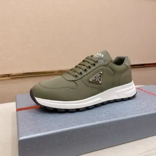 Prada Army Green White Olive Nylon Upper Sculpted Midsole Lifestyle Sneakers