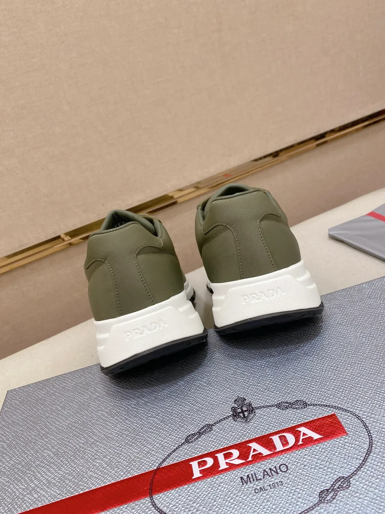 Prada Army Green White Olive Nylon Upper Sculpted Midsole Lifestyle Sneakers 3