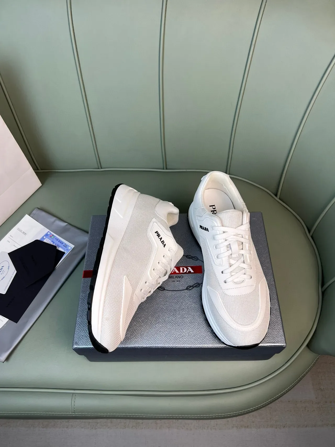 Prada Beige Black Mesh Upper Sculpted Platform Sole Chunky Sneakers 4