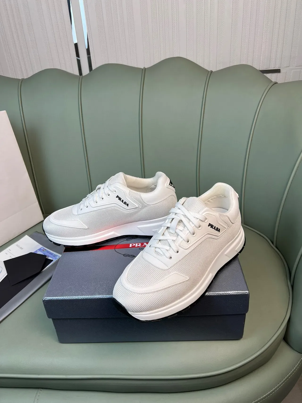 Prada Beige Black Mesh Upper Sculpted Platform Sole Chunky Sneakers 9