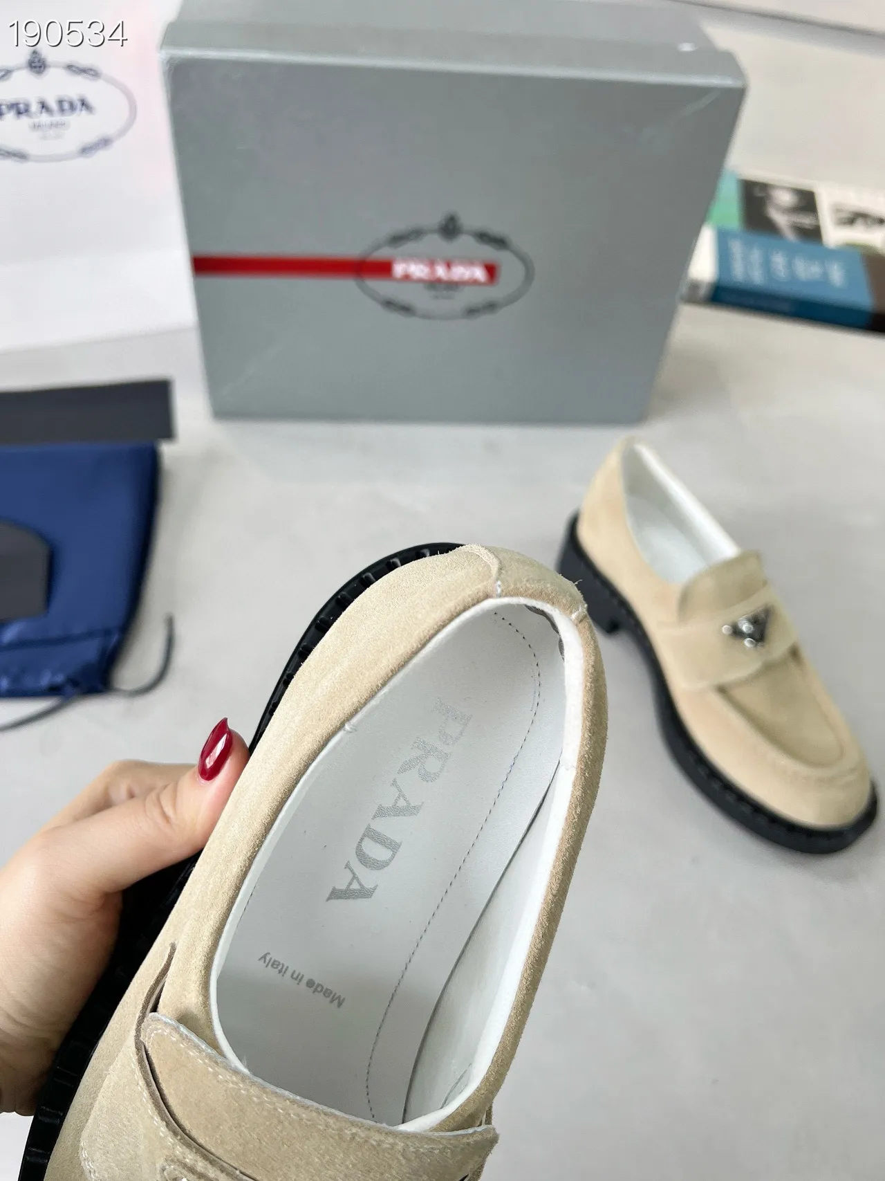 Prada Beige Black Suede Upper Platform Sole Loafer 3