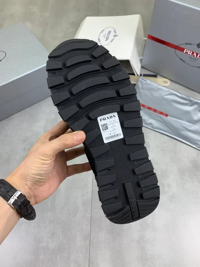 Prada Black Gold Mesh And Leather Paneling Laces Chunky Sneakers 2