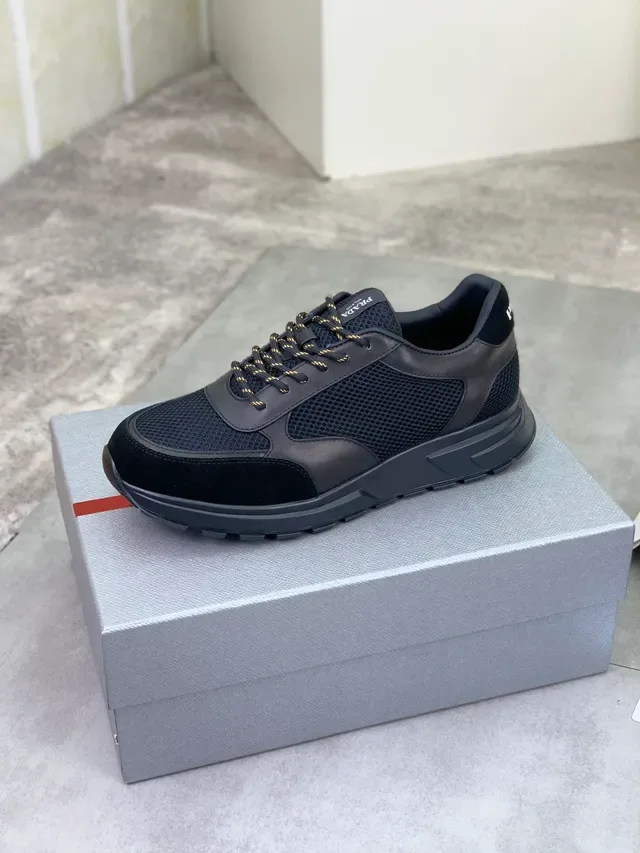Prada Black Gold Mesh And Leather Paneling Laces Chunky Sneakers 4