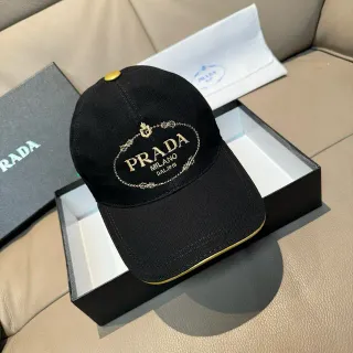 Prada Black Gold Structured Six-Panel Embroidered Oval Logo Baseball Cap