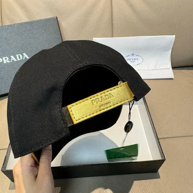 Prada Black Gold Structured Six-Panel Embroidered Oval Logo Baseball Cap 4