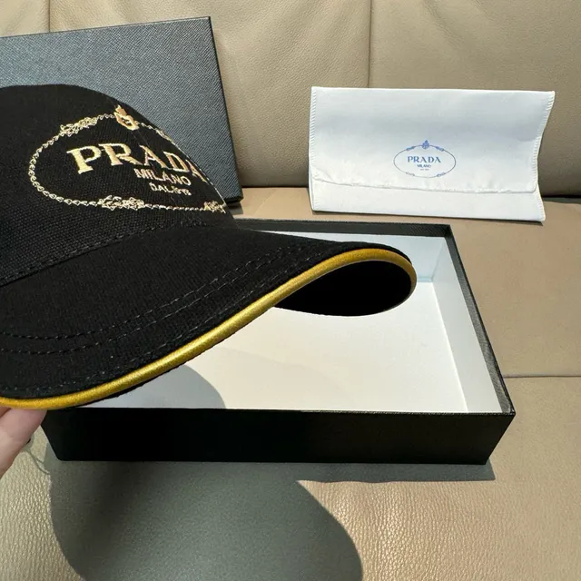 Prada Black Gold Structured Six-Panel Embroidered Oval Logo Baseball Cap 5