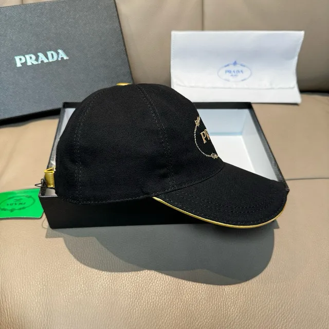Prada Black Gold Structured Six-Panel Embroidered Oval Logo Baseball Cap 7