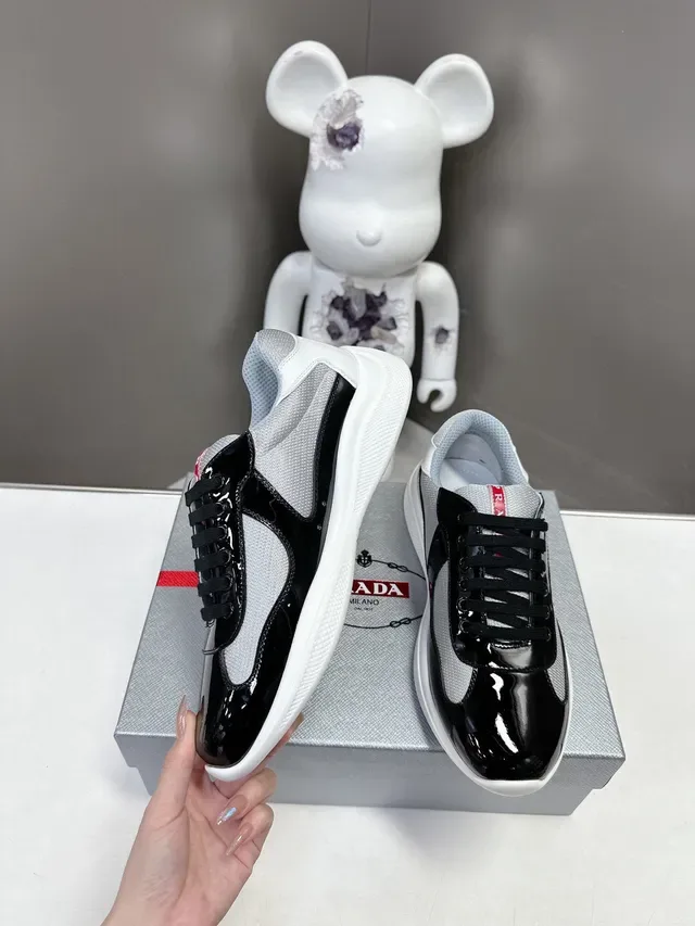 Prada Black Gray Patent Leather Toe Cap Mesh Upper Lifestyle Sneakers 6