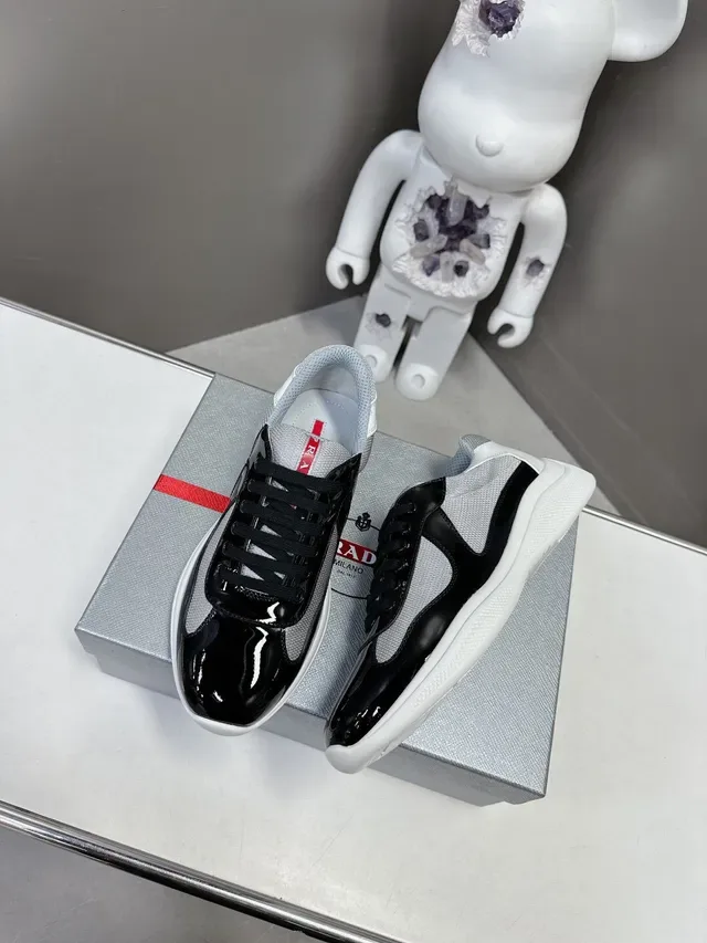 Prada Black Gray Patent Leather Toe Cap Mesh Upper Lifestyle Sneakers 7