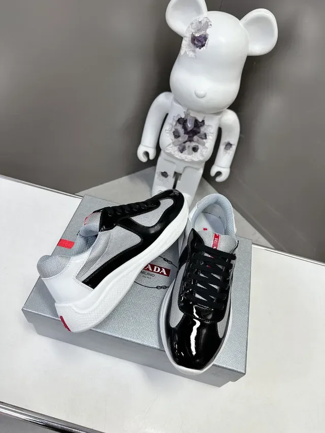 Prada Black Gray Patent Leather Toe Cap Mesh Upper Lifestyle Sneakers 8