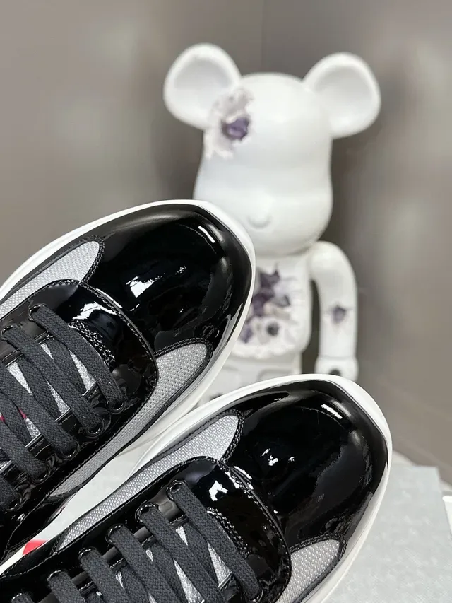 Prada Black Gray Patent Leather Toe Cap Mesh Upper Lifestyle Sneakers 9