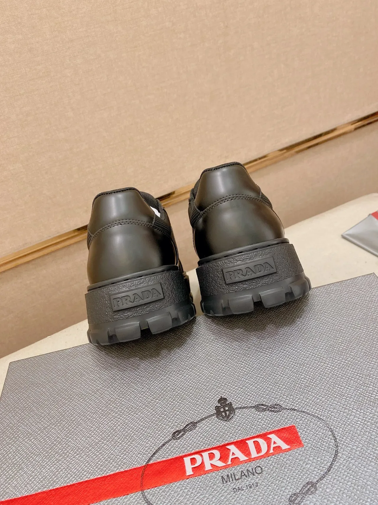 Prada Black Monochrome Mesh-and-Leather Upper Chunky Sneakers 4