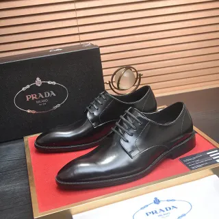 Prada Black Polished Cap-Toe Oxford Shoes