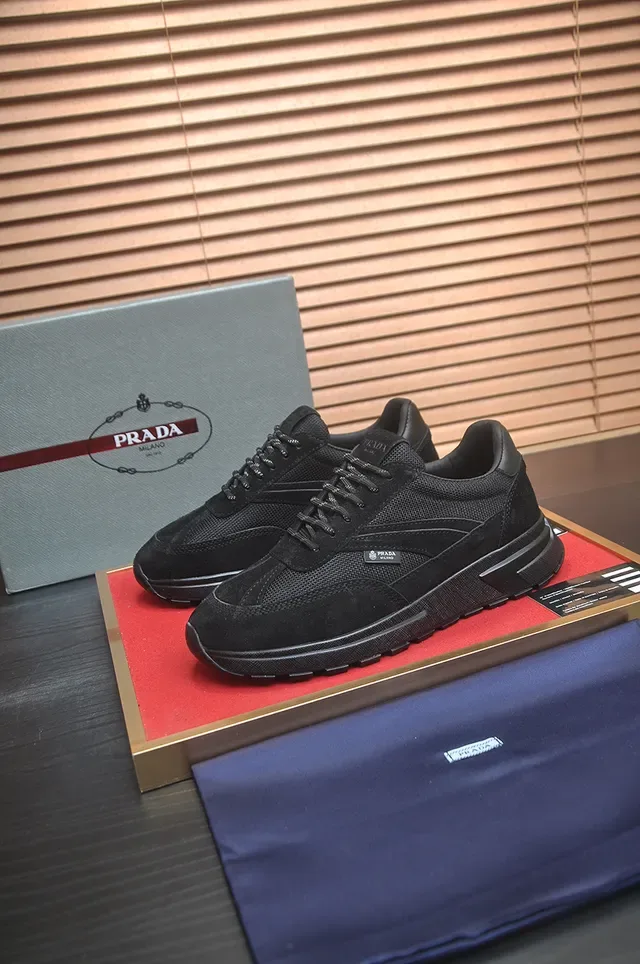 Prada Black Suede and Mesh Low-Top Lifestyle Sneaker 3
