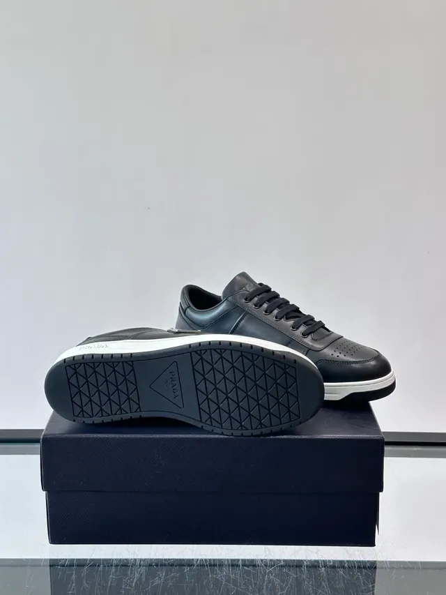 Prada Black White Leather Upper Perforated Toe Cap Lifestyle Sneakers 2