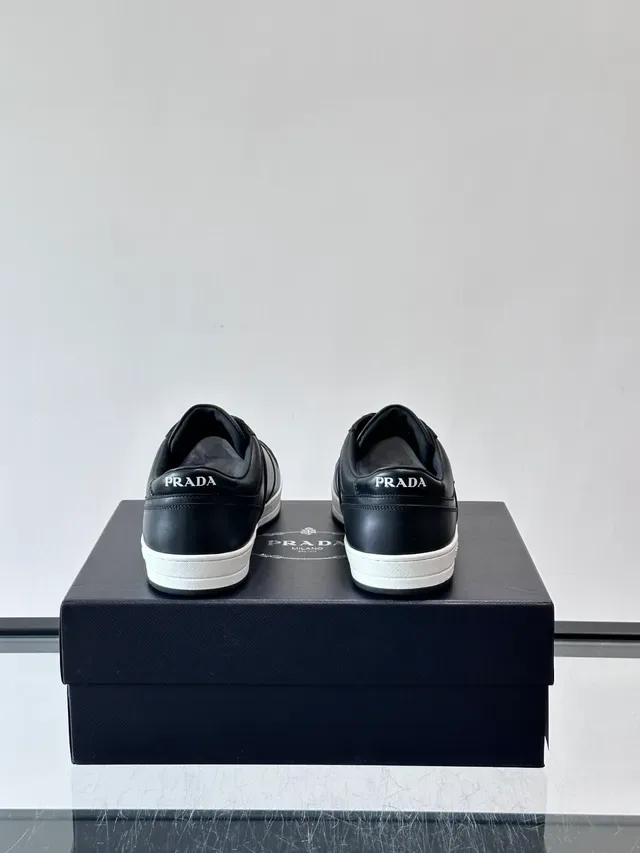 Prada Black White Leather Upper Perforated Toe Cap Lifestyle Sneakers 3