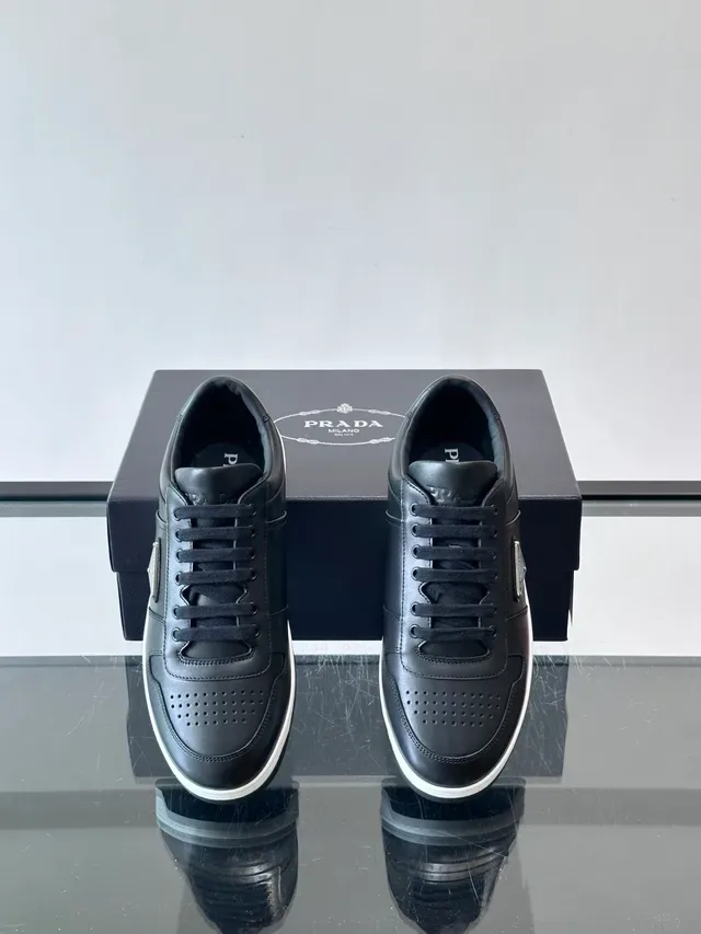 Prada Black White Leather Upper Perforated Toe Cap Lifestyle Sneakers 4