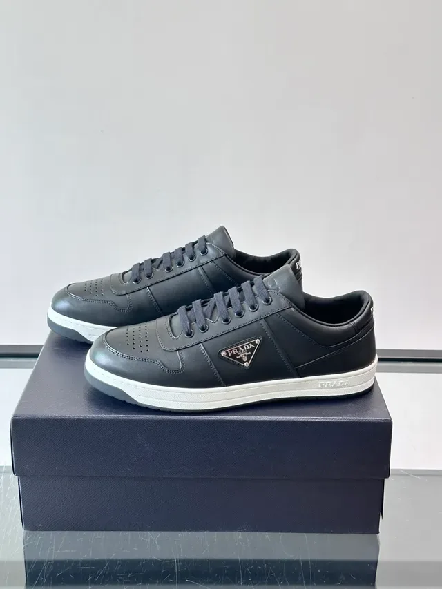 Prada Black White Leather Upper Perforated Toe Cap Lifestyle Sneakers 5