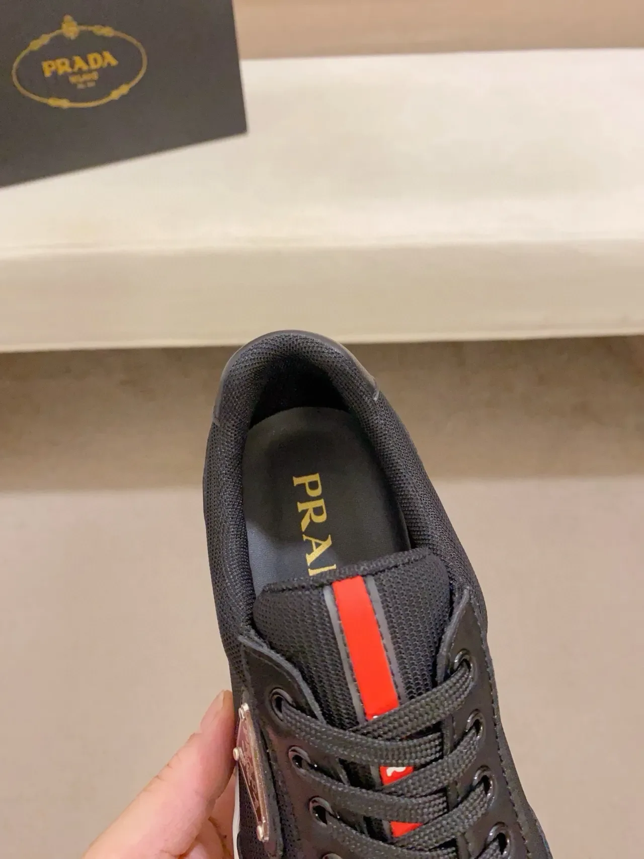 Prada Black White Low-Top Mesh-and-Leather Upper Lifestyle Sneakers 6