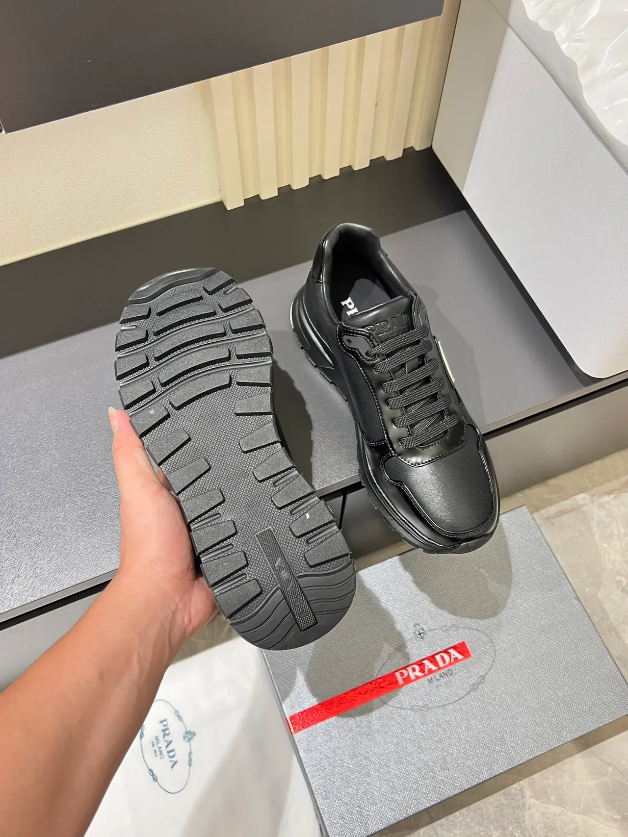 Prada Cloudbust Black Leather Lifestyle Sneakers 3