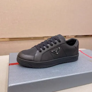 Prada Cloudbust Black Panelled Leather Upper Triangular Metal Logo Plaque Lifestyle Sneakers