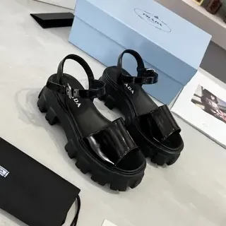 Prada Cloudbust Black Patent Gladiator Sandals